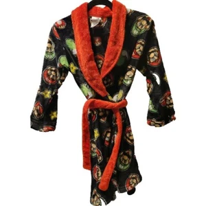 Super Mario Bros. Kids Black Graphic Robe Large 10/12 Luigi Yoshi Bath Housecoat - Picture 1 of 6