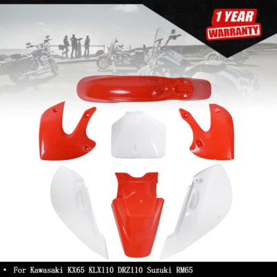 Kit de carenado de guardabarros de plástico rojo apto para Kawasaki KX65 KLX110 DRZ110 Suzuki RM65 Foto 1 de 4