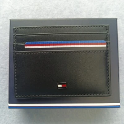 Tommy Hilfiger Mens Credit Card Holder Genuine Leather Black New in Box — 第 1/4 张图片