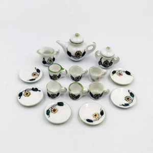 15PC Dollhouse Miniature 1:12 Scale Morning Glory Ceramic Coffee Set Accessories - Picture 1 of 2