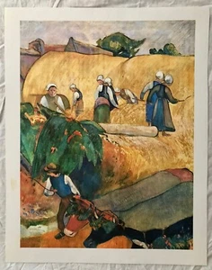 SCHÖNER VINTAGE LANDSCHAFT KUNSTDRUCK VON PAUL GAUGUIN LANDWIRTSCHAFT BAUERNHOF OCHSEN - Bild 1 von 1