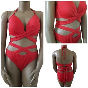 F NOVA Strappy Criss Cross 2-Pc Bikini Swimsuit Womens 3X Red New w/TAGS - Picture 1 of 21