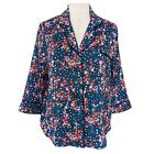 Room Service Pajama Top Size S Button Front 3/4 Sleeves Floral Bright