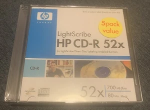 HP CD-R Lightscribe 5 PACK ~ CD-R ~ 52x ~ 700MB ~ 80Mins ~ New & Sealed - Picture 1 of 2