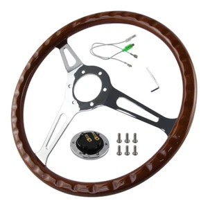 15" Wooden Silver Chromed Spoke 1.75" Depth Classic Wood Steering Wheel 6 bolts - Picture 1 of 9