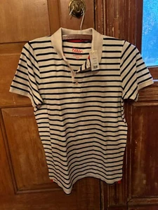 Boden Boys/Youth Polo Shirt Navy Striped Cotton NWT  13-14Y orange accents New - Picture 1 of 5