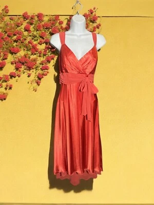 David's Bridal Satin Burnt Orange Midi Dress Size 6 - Image 1 of 4