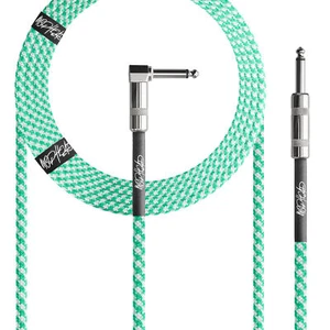 Mophead 15' Braided 1/4" TS to 1/4" TS Guitar Cable Right Angle Green/White - Picture 1 of 9