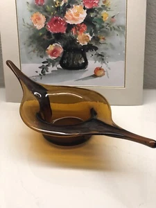 Vintage Hand Blown Art Glass Amber Centerpiece Bowl  - Picture 1 of 9