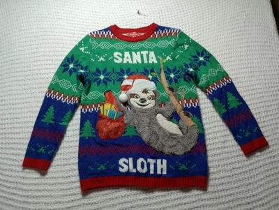 Suéter de Natal 33 graus masculino tamanho XL verde Papai Noel preguiça bordado feio - Imagem 1 de 4