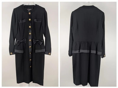 Escada Margaretha Ley Vintage 80s Archive Black Bowtie Satin Dress Germany 36" - Image 1 of 4
