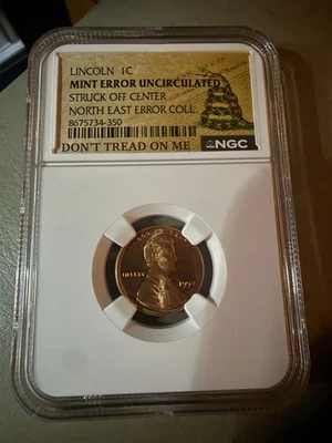 1992 Lincoln 1C Mint Error Brilliant UNC Northeast Error Collection Off Centre - Image 1 of 2