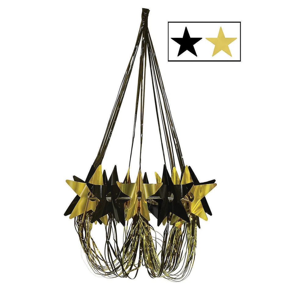 Decoração de lustre estrela preta e dourada 35 pol. - Imagem 1 de 1