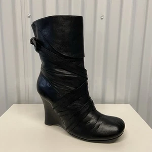 Biviel Anthropology Black Leather Bondage Wedge Boots Women’s EU 37,5/US 7,5 - Bild 1 von 23
