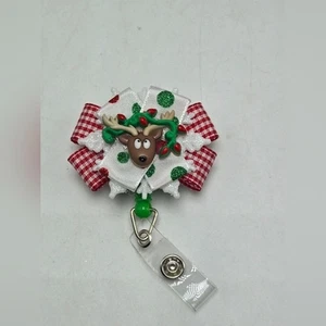 Rentier Weihnachtsbeleuchtung Abzeichen Rolle Laune Urlaub ID Schlüsselband Namensschild Halter - Bild 1 von 3