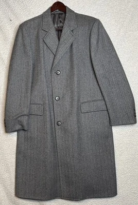 VTG 1960s Tweed Overcoat Herringbone Gray Wool Men's Size 42 Tall Novelli Hess's - Image 1 of 4