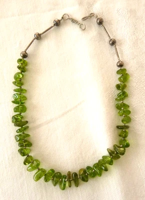 Artisan 16" Genuine Peridot Choker Necklace925  Sterling Silver Hook Clasp - Image 1 of 4