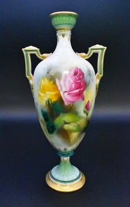 M Blake Royal Worcester Floral Design 'Roses' Double Handled Hand-Painted Vase - Picture 1 of 9
