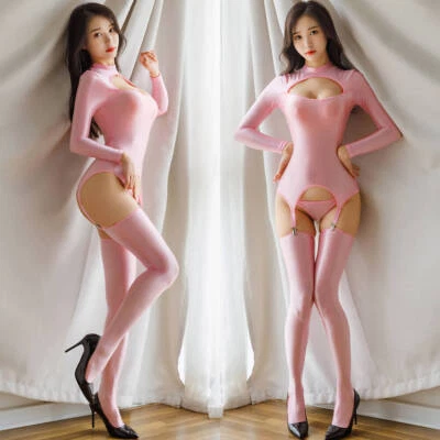 Sexy Brillante Liguero Body Vestido Bustier con Medias Tanga Fiesta Club Trajes Foto 1 de 4