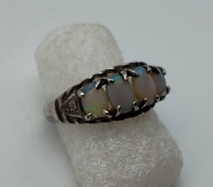 Vintage 4 Faux Oval Opal Cab Pronged Sterling Silver 925 Ring Size 7 - Picture 1 of 8