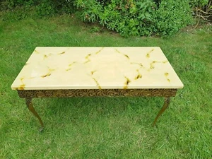Vintage Onyx Brass And Gilt Metal Coffee Table Antique - Picture 1 of 12