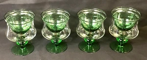 4 Vintage Shrimp Cocktail Caviar Glass Ice Cups Chiller Servers w Inserts GREEN - Picture 1 of 10