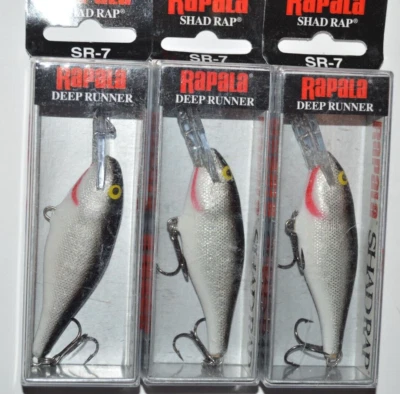 3 lures rapala sr-7 sr07 s silver color 2 3/4" 5/16oz  bass crankbait - Image 1 of 4