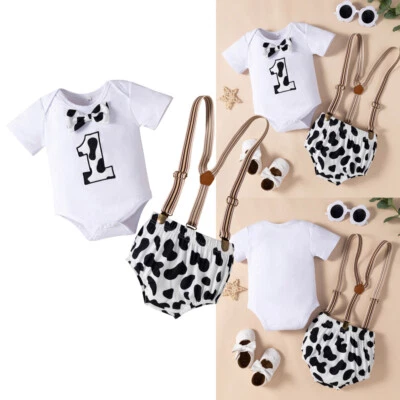 Recién Nacido Bebé Niños Niñas Conjunto Manga Corta Mameluco Tirantes Pantalones Cortos Conjunto de Ropa Foto 1 de 4