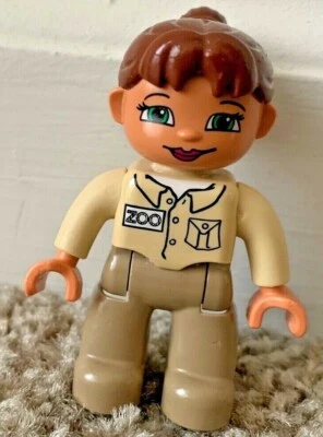 Duplo Figure Lego Women Girl Lady Brown Hair Ponytail Zoo Animal Keeper - Image 1 of 2