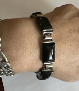 VINTAGE 925 Sterling Silver - Black Onyx  Bracelet 50.2 gr - Picture 1 of 12