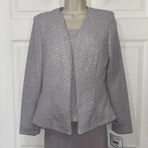 NWT David Warren 3 Pc Beaded Pant Suit Sz 8 Formal Special Occasion LS Jacket - Picture 1 of 11