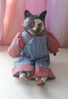 Cuerpo de muñeca Duncan de colección años 90 cerámica suave pintado a mano gato gatito figura estante decoración Foto 1 de 4
