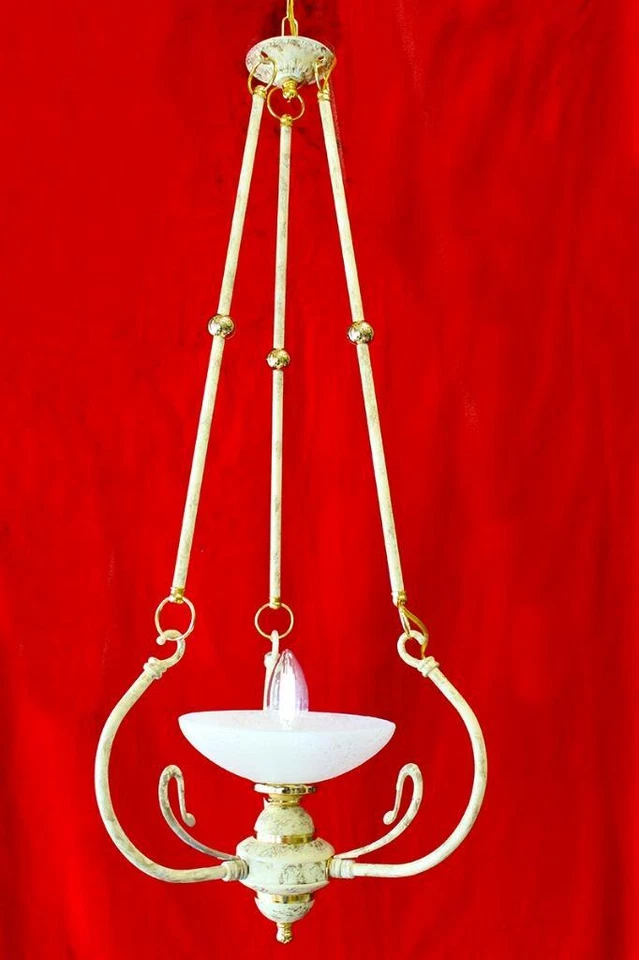 Vintage Italy, 12" x 30" Pendant, 1 Light Frosted Glass Shade, Ivory White Frame - Image 1 of 1