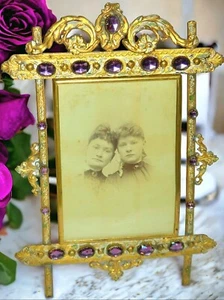 Antique 19century Brass Empire Photo Frame with Amenthyst & Enamel - Picture 1 of 3