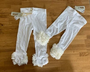Paglie Kids Festive Capri Legging Ruched Hem Floral Ruffle Back White Sz116 -NEW - Picture 1 of 8