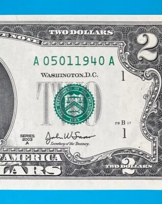 May 1, 1940 / 5 January 1940  : A 05011940 A BIRTHDAY Note $2 Two Dollar Bill - Image 1 of 3