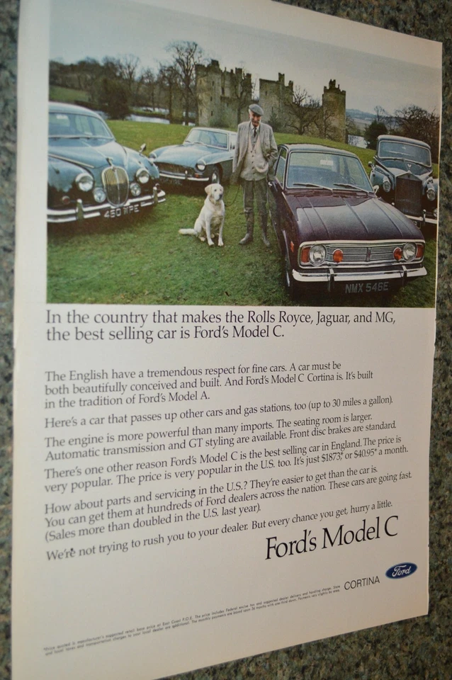 1968 FORD CORTINA ОРИГИНАЛЬНЫЙ БОЛЬШОЙ РЕКЛАМНЫЙ ПРИНТ ОБЪЯВЛЕНИЕ 68 МОДЕЛЬ C GT  - Изображение 1 из 1