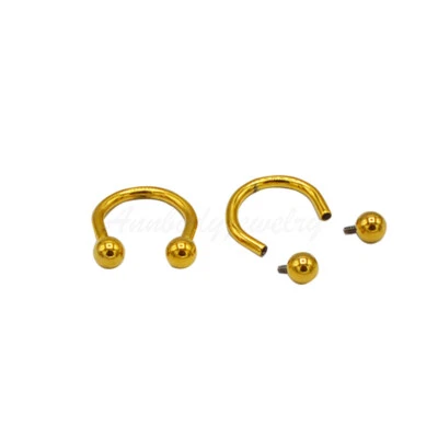 16g 8mm Internally Threaded Titanium Gold Color Horseshoe Circular Barbell - Image 1 of 2