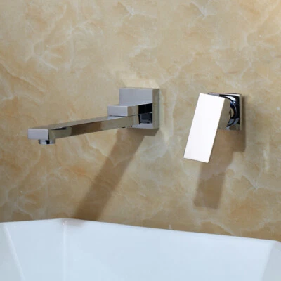 Chrome Bathroom Vanity Basin 2 PCS Mixer Single Handle Wall Mounted Faucet Taps - Image 1 of 4