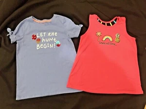 CAT & JACK SZ L (10-12) SEQUIN EASTER EGG SHIRT & WN TROPICAL TANK TOP - Picture 1 of 5