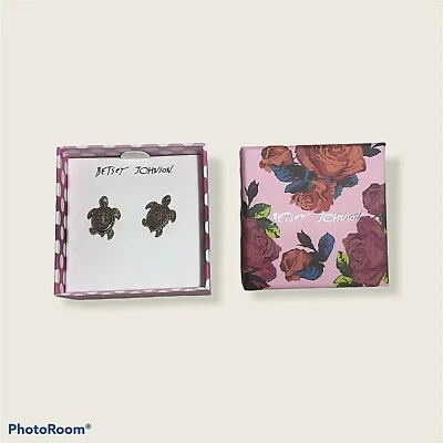 Pendientes Perforados Tortuga Betsey Johnson En Caja Dorado Multicolor 3/4" Nuevos Foto 1 de 4