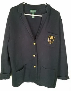 Ralph Lauren Navy Blau Gold Knopf Strickjacke Wappen Pullover Baumwolle Damen Gr. L - Bild 1 von 3