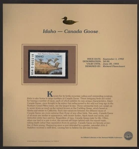 IDAHO: CANADA GOOSE STATE DUCK STAMP 1993 ON FLEETWOOD DISPLAY PAGE, MINT NH - Picture 1 of 1