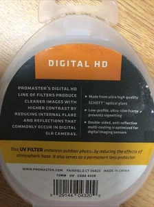 Promaster Digital HD UV Camera Filter - 72 MM Code #4320 - Picture 1 of 3