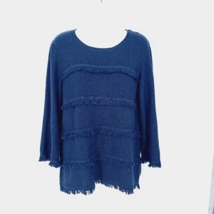 J.McLaughlin Navy Blue Knit Fringe Tier Sweater - Picture 1 of 6