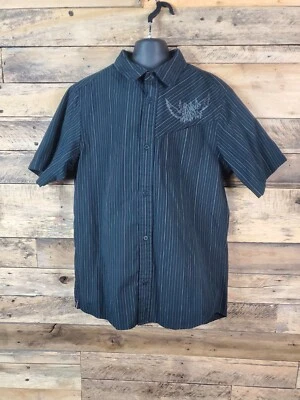 Hawk Button-up Shirt Large Boys 14/16  Striped Chest 37" Length 25" Black Gray - Image 1 of 4