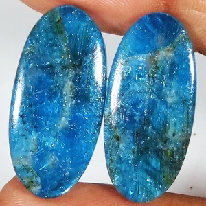 Coppia pietre preziose cabochon ovali 32,45 Cts apatite blu non trattate 13x28x4 mm GQ-281 - Foto 1 di 6
