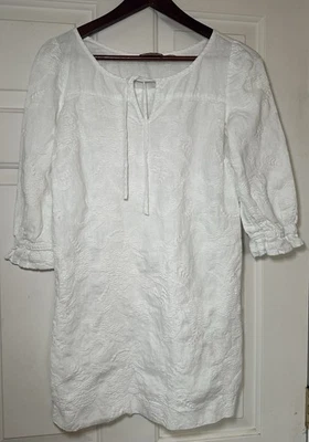 Vestido recto Juicy Couture blanco bordado lino talla 4 Foto 1 de 4