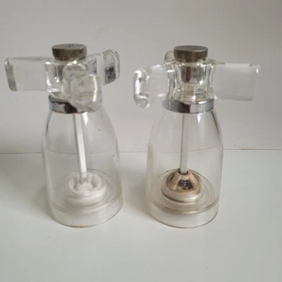Cole & Mason Salt and Pepper Mill Shakers Faucet Tap Top Lucite Nice! Descript! - Image 1 of 4