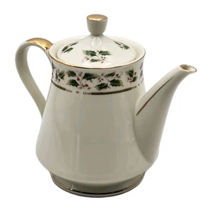 Tetera de porcelana Royal Limited Holly Holiday con tapa detalles dorados de colección 1987 en caja - Imagen 1 de 18